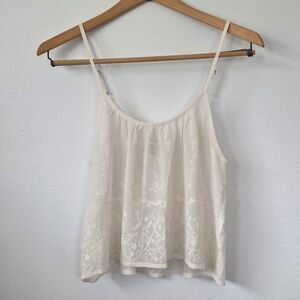 Forever 21 Women's Sheer Floral Stitched Tank Top - Small